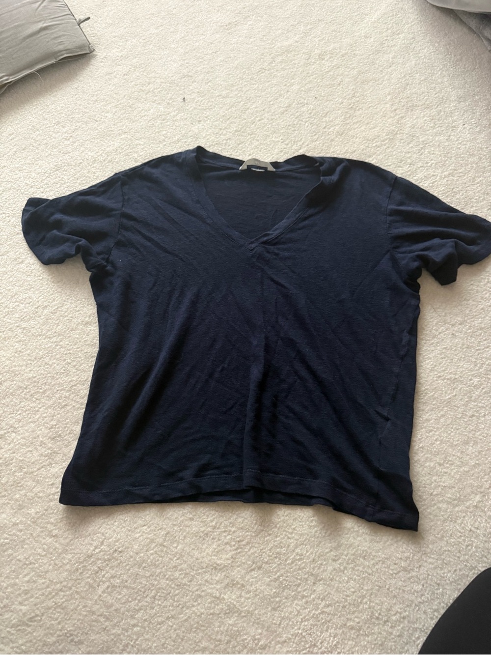 H&M Navy Short Sleeve V-Neck 100% Linen Tee